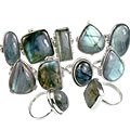 14051: Silver Setting blue,brown,gray labradorite rings