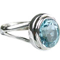 14131: Silver Setting blue blue topaz mens rings
