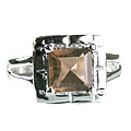 14143: Silver Setting brown smoky quartz mens rings