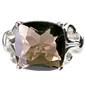 14188: Silver Setting brown smoky quartz mens rings