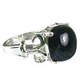 14190: Silver Setting black onyx mens rings