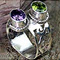 8164: Silver Setting green,purple amethyst  gothic-medieval rings