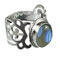 8282: Silver Setting blue,green,gray labradorite gothic-medieval rings