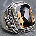 8301: Silver Setting brown smoky quartz  mens rings