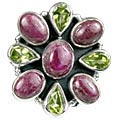 Design 8322: green,pink,red ruby flower rings