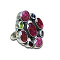 8326: Silver Setting multi-color multi-stone flower rings