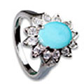 8944: Silver Setting Blue, White turquoise  flowers rings